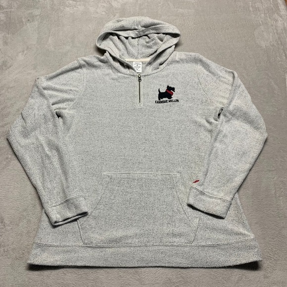 Carnegie Mellon 1/4 Zip Sweater Hooded Mens XL Gray Scotty Dog Tartans Y2K - Picture 1 of 7
